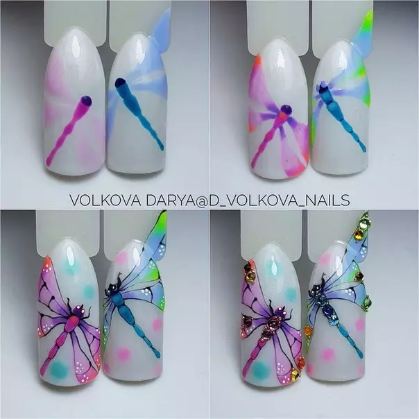 Dragonfly On The Nails (56 Wêne): Manicure Design with Rhinestone and Preging Peop 6485_45