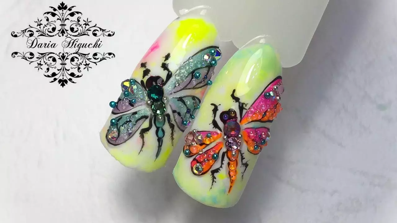 Dragonfly On The Nails (56 Wêne): Manicure Design with Rhinestone and Preging Peop 6485_9