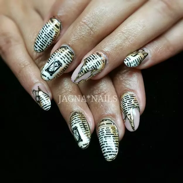 Newspaper Manicure (48 fotos): ¿Cómo hacer una manicura con un periódico y alcohol paso a paso en casa? 6492_11