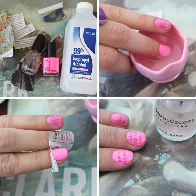 Newspaper Manicure (48 fotos): ¿Cómo hacer una manicura con un periódico y alcohol paso a paso en casa? 6492_25