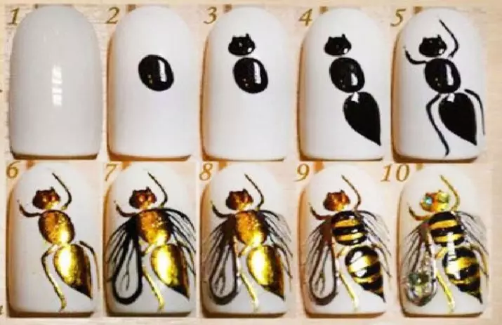 Manicure med en bi (35 billeder): Ideerne om bi design på neglene 6499_14