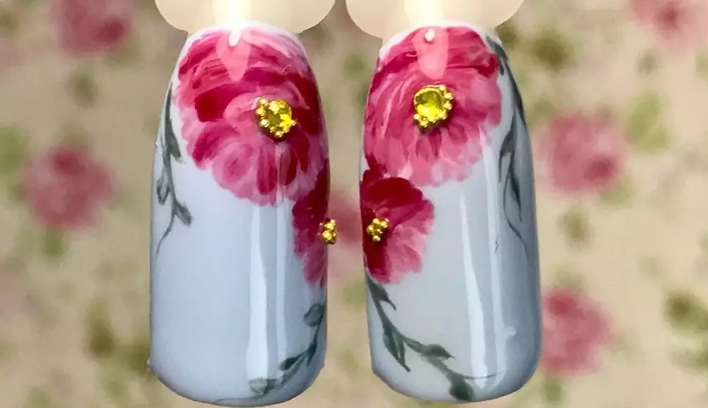 Hoa mẫu đơn trên móng tay (31 ảnh): Thiết kế từng bước của móng tay đám cưới với hoa mẫu đơn 6502_19