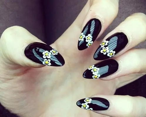 Manicure ກັບ Daisies (69 ຮູບພາບ): ການອອກແບບເລັບດ້ວຍຂັ້ນຕອນດ້ວຍຮູບຊົງທີ່ມີຮູບຊົງ. ວິທີການແຕ້ມດອກໄມ້ໃສ່ varnish ສີເຫຼືອງຫຼືສີບົວ? 6506_14