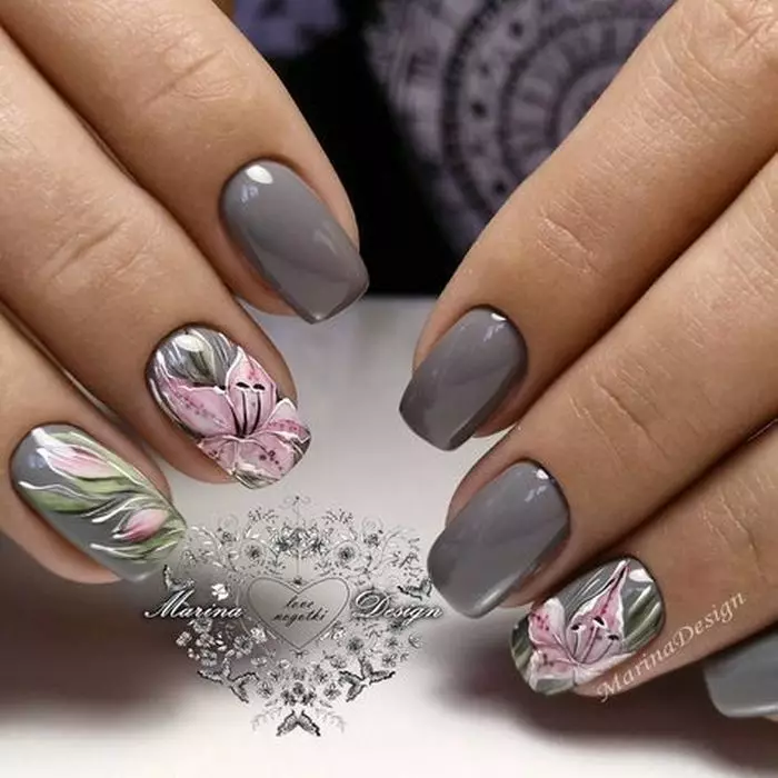 Lilies sa mga kuko (22 mga larawan): Manicure Design with Lilies 6507_4