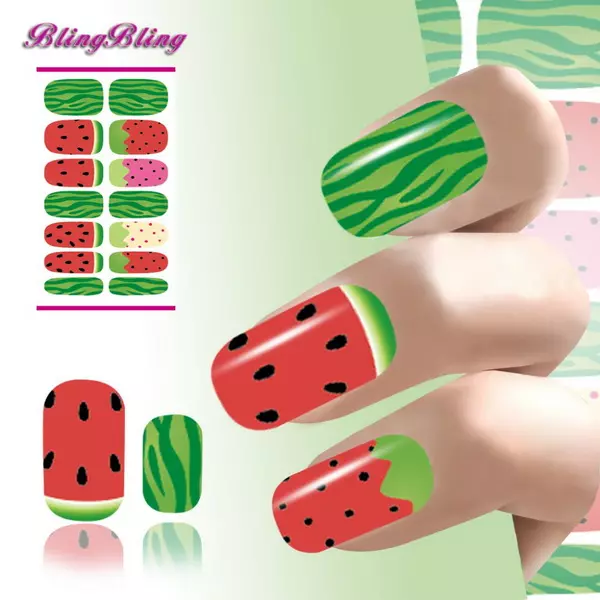 Manikure mei watermeloen (55 foto's): simmerûntwerp fan nagels mei watermeloen tekeningstap by stap 6515_30