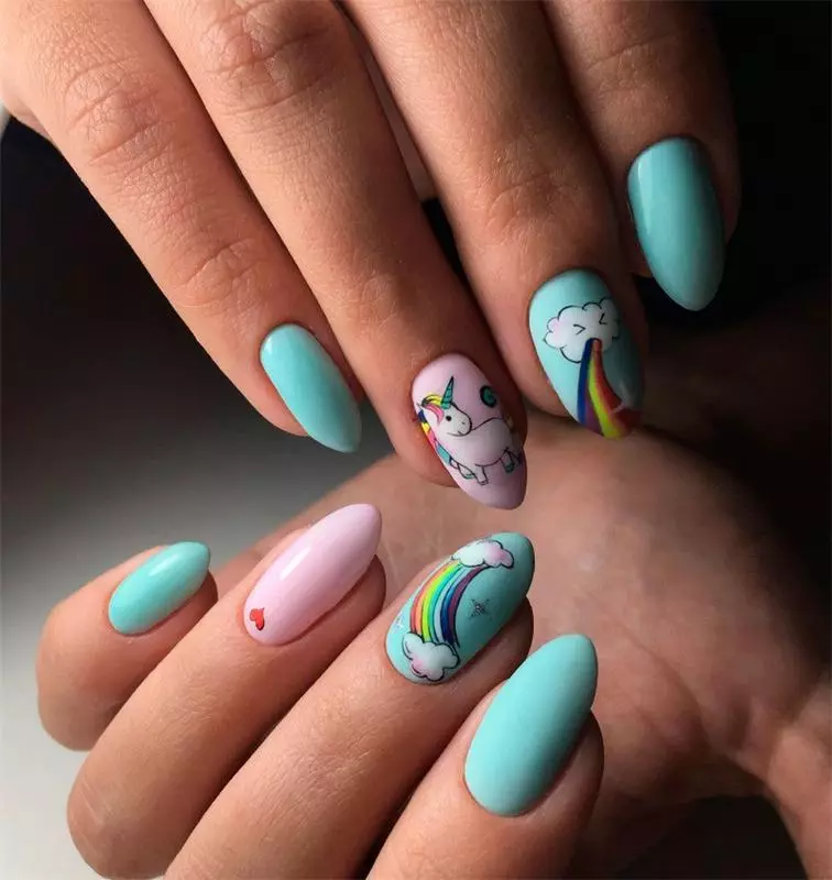 Manicure with unicorn (32 photos): nail design with rainbow and unicorn in youth style 6516_8
