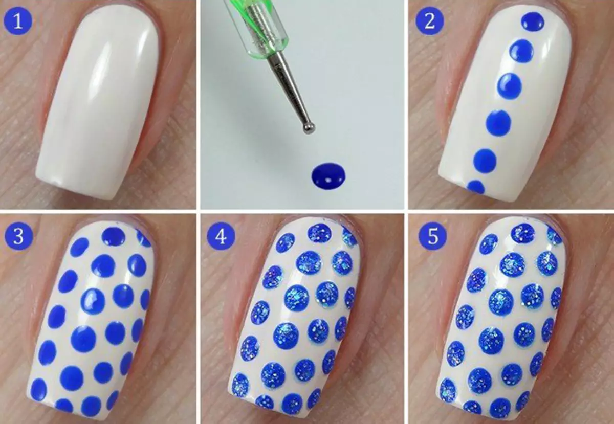 Blanding Manicure (64 billeder): Tips til valg af negle design med ærter og buer 6526_34