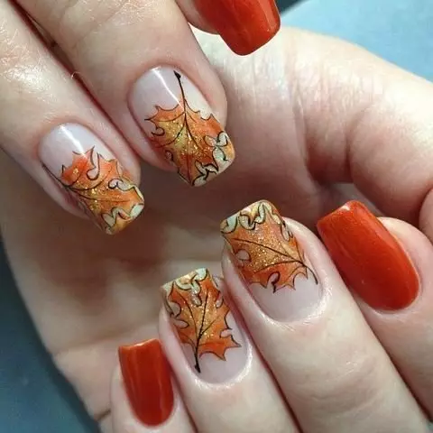Manicura con follas: deseño de uñas con imaxe de folla 6542_14