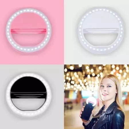 Ring lamp sa telepono (15 mga larawan): Paano pumili ng isang maliit na lampara para sa selfie? Mga katangian ng mini-illuminator para sa smartphone, fitness propors para sa pagbaril 6692_12