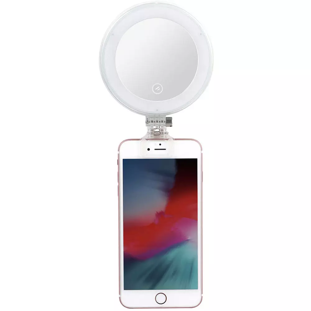 Ring lamp sa telepono (15 mga larawan): Paano pumili ng isang maliit na lampara para sa selfie? Mga katangian ng mini-illuminator para sa smartphone, fitness propors para sa pagbaril 6692_14