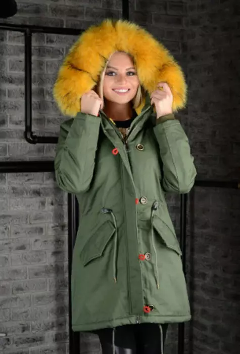 Color Fur Park (47 photos): Women's Park jacket from Bogner, with a multi-colored fur, hooded, with colored fur inside, khaki 674_26