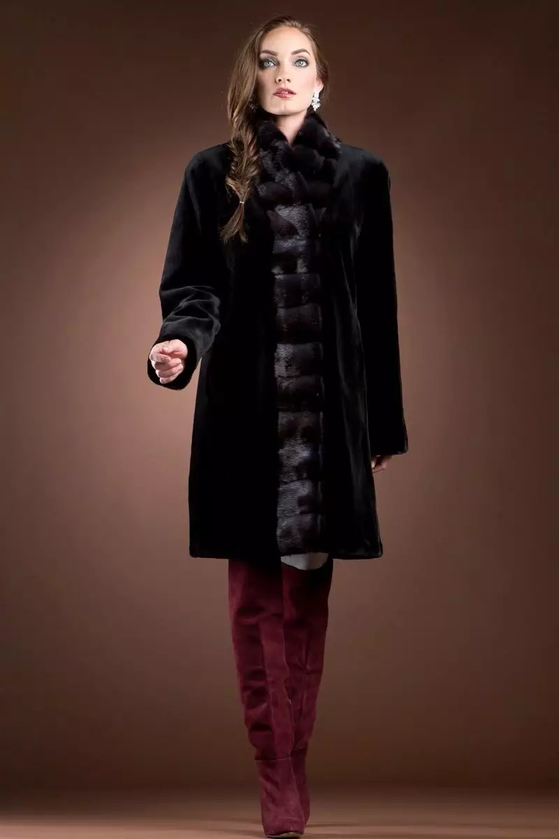Black Fur Coat (63 sary): Colors Diamond, Long, mainty ary volo, vehivavy volom-borona avy amin'ny volom-borona mainty misy satroka, misy kiraro mena 691_20