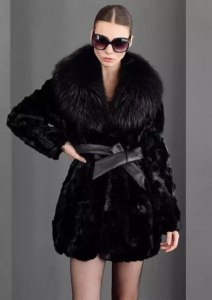 Black Fur Coat (63 sary): Colors Diamond, Long, mainty ary volo, vehivavy volom-borona avy amin'ny volom-borona mainty misy satroka, misy kiraro mena 691_38