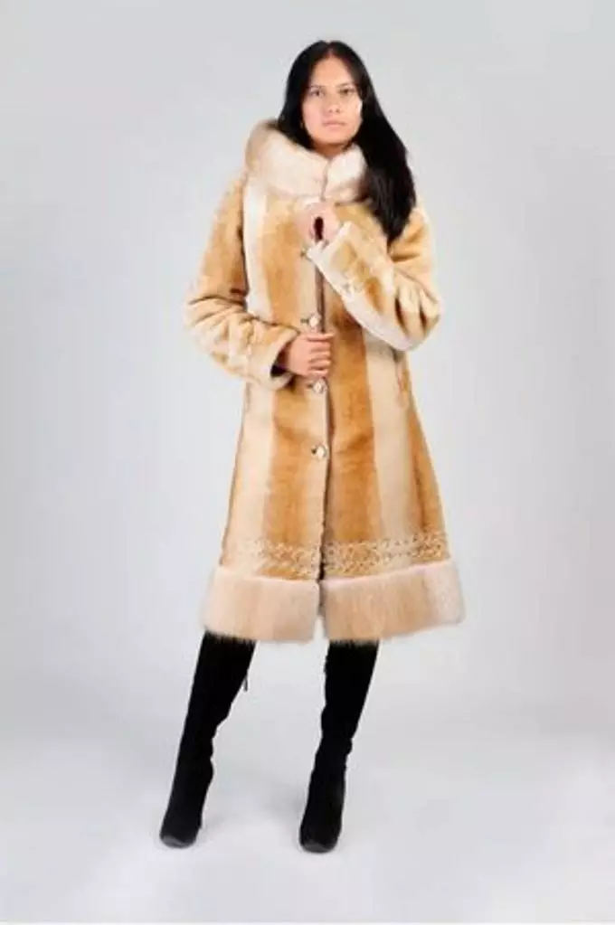 Mink பூச்சு கொண்ட Muton Fur Coat (51 புகைப்படங்கள்): Mink காலர் கொண்ட Muton மாடல்கள் 708_3