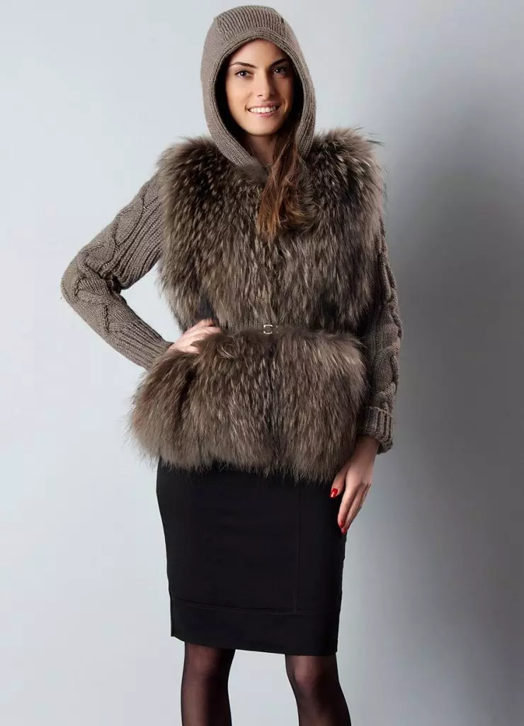 Manteau de fourrure tricoté (50 photos): de fil, manteau de fourrure avec manches tricotées, à partir de la fourrure tricotée, de laine, de tricoté 718_42