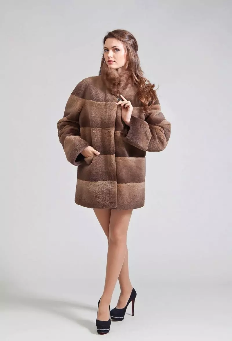 Korte frakker (116 billeder): Hvad skal man bære en kort Mouton Fur Coat, Chernoburki, kanin 747_29