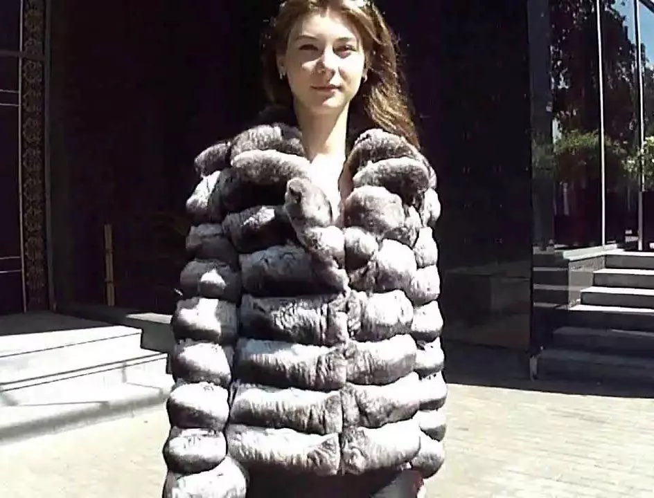 Shinchilla кожено палто (91 снимки): колко е бял, кафяв, нарязан, какво палто на чинчила, трикотаж, ревюта 759_20