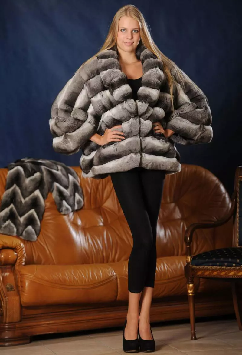 Shinchilla кожено палто (91 снимки): колко е бял, кафяв, нарязан, какво палто на чинчила, трикотаж, ревюта 759_73