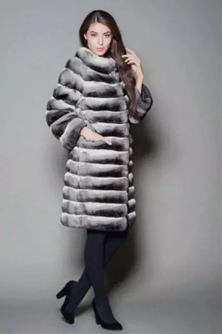 Shinchilla кожено палто (91 снимки): колко е бял, кафяв, нарязан, какво палто на чинчила, трикотаж, ревюта 759_77
