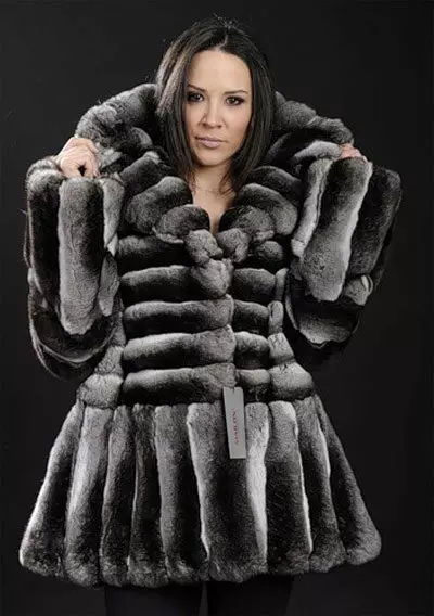 Shinchilla кожено палто (91 снимки): колко е бял, кафяв, нарязан, какво палто на чинчила, трикотаж, ревюта 759_80