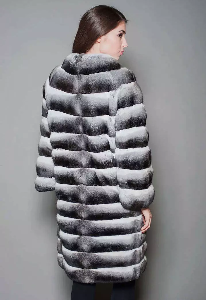 Shinchilla кожено палто (91 снимки): колко е бял, кафяв, нарязан, какво палто на чинчила, трикотаж, ревюта 759_86