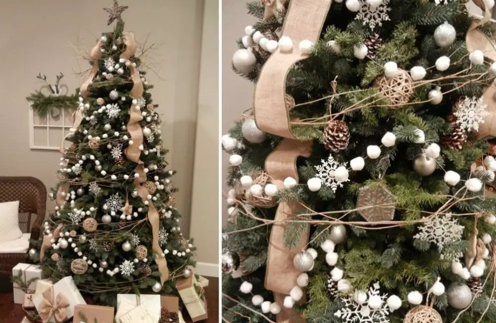 איך להתלבש עץ חג המולד מסוגנן? 56 תמונה מה לקשט יפה את עץ חג המולד בצבע לבן וגם אחר עבור השנה החדשה? סובייטים של מעצבים 7625_46