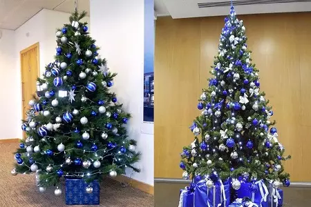 Làm thế nào để trang trí cây Giáng sinh màu xanh lam? 30 ảnh Làm thế nào để ăn mặc với những quả bóng và các trang trí khác trong tông màu xanh và bạc? 7627_21