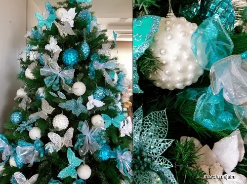 如何在蓝色银色颜色装饰圣诞树？ 30张照片如何打扮球和其他装饰在蓝色和银色的色调？ 7627_26