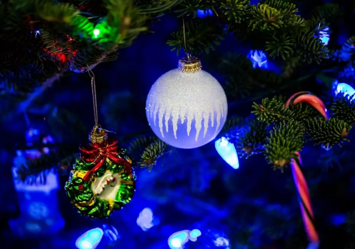 Ako zdobí vianočný strom s vencom? Ako správne a krásne obliekať to podľa schémy s žiariace elektrickej girlandami a ďalšie veniec? 7630_36