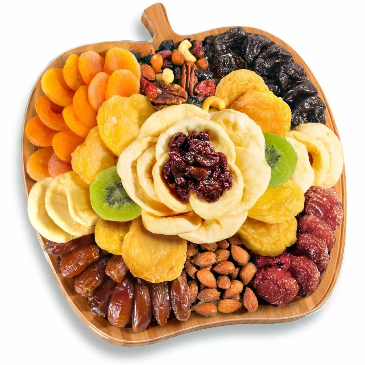 Kado's fan droege fruchten en nuten: Hoe kinne jo in set droege fruchten en walnoten pakke? Hoe kinne se se prachtich pleatse op in plaat? 7682_26
