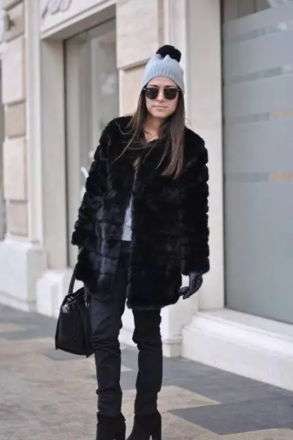 O que usar um casaco de pele (120 fotos): com que boné e sapatos são usados, com os quais o casaco de pele é sem coleira, preto, cinza, com um lenço, imagens com um casaco de pele 768_115