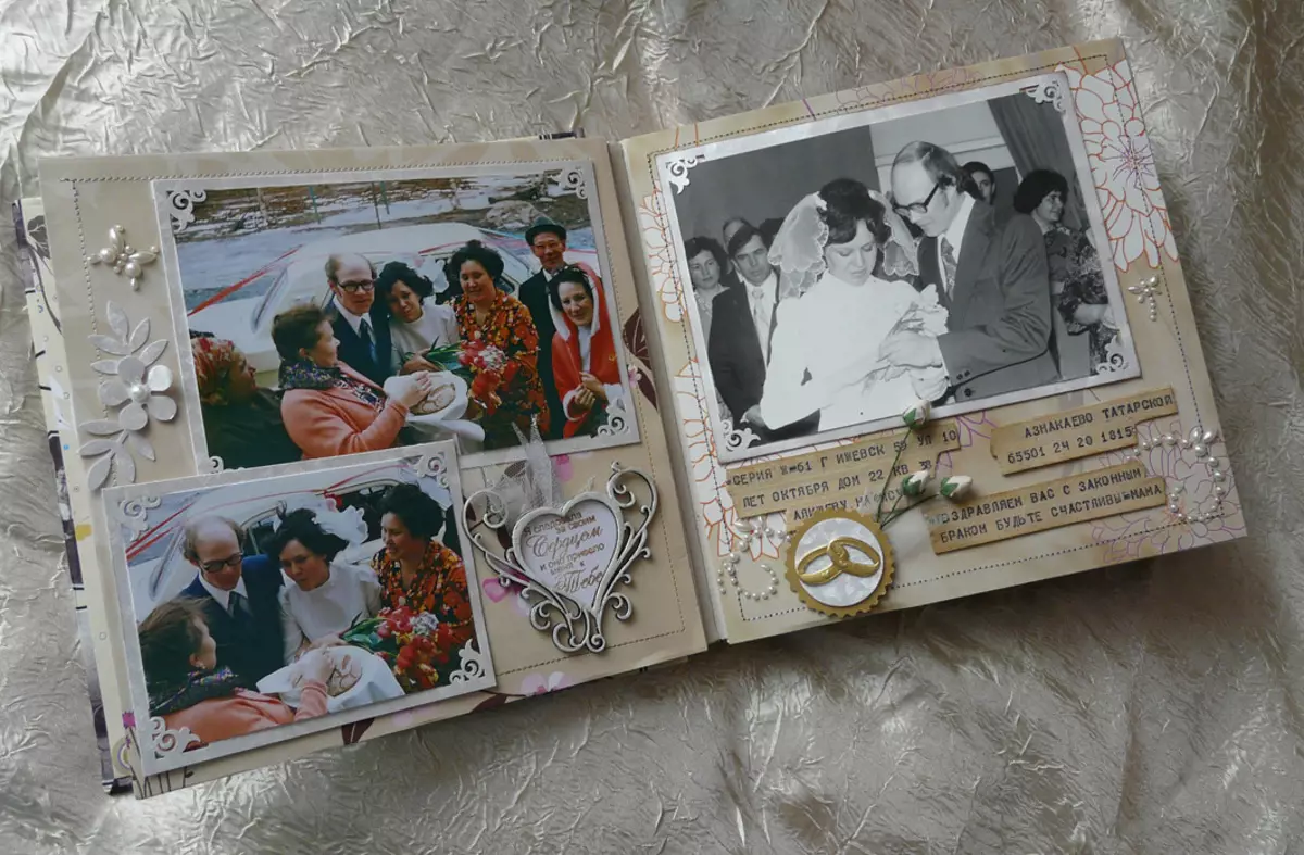 Весільний фотоальбом (46 фото): оформлення альбому для фотографій в техніці скрапбукінг своїми руками, приклади фотоальбомів ручної роботи 7770_20