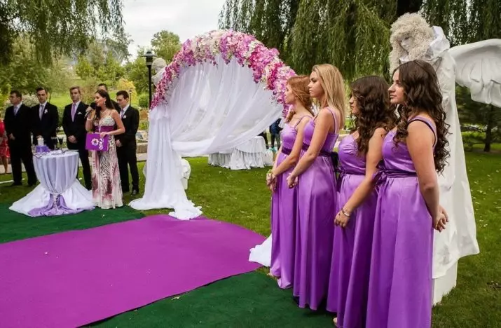 Lilac kāzas (55 fotogrāfijas): Svinību dizains baltās lilac krāsās, kleitas koda iezīmes viesiem 7789_17