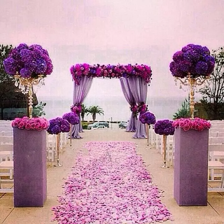 Purpura kāzas (60 fotogrāfijas): kāzu fona apdares idejas baltā violetā krāsā. Kāda ir piesātināta violeta tonis kāzās? 7792_9