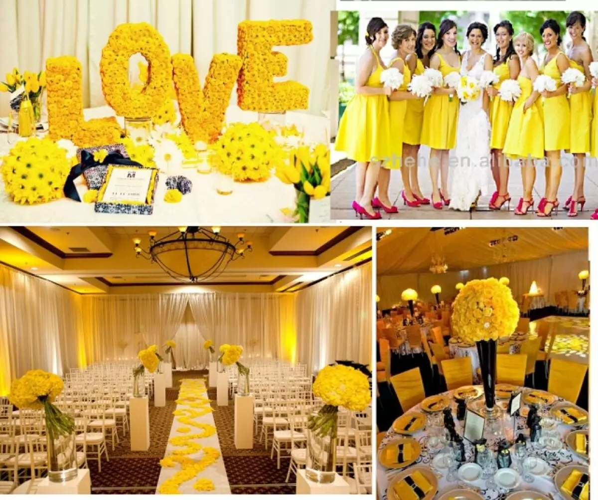حفل زفاف في الصفراء (61 صور): تصميم الغرف بألوان برتقالية في تركيبة مع الأزرق والأرجواني وأرجواني. قيمة ظلال صفراء وأفكار مثيرة للاهتمام 7835_5
