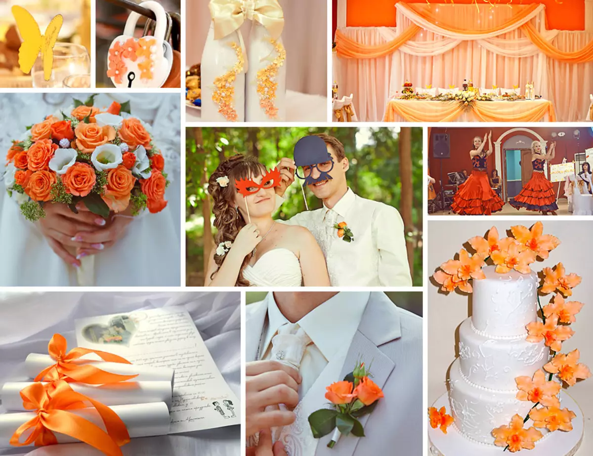 Украшение зала на свадьбу в оранжевом цвете