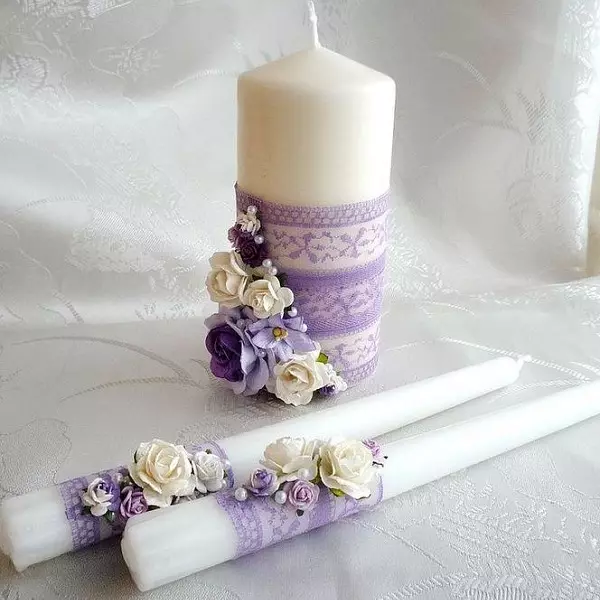 Dekorace svíček pro svatbu s vlastními rukama (19 photos): Master Class na krásné výzdobě svatebních svíček 7848_14