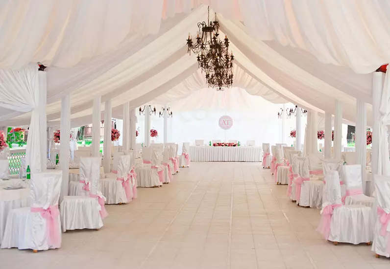 Wedding Hall Decoration (86 sary): Fisoratana anarana ny efitrano fanasana fampakaram-bady ao amin'ny fomba 