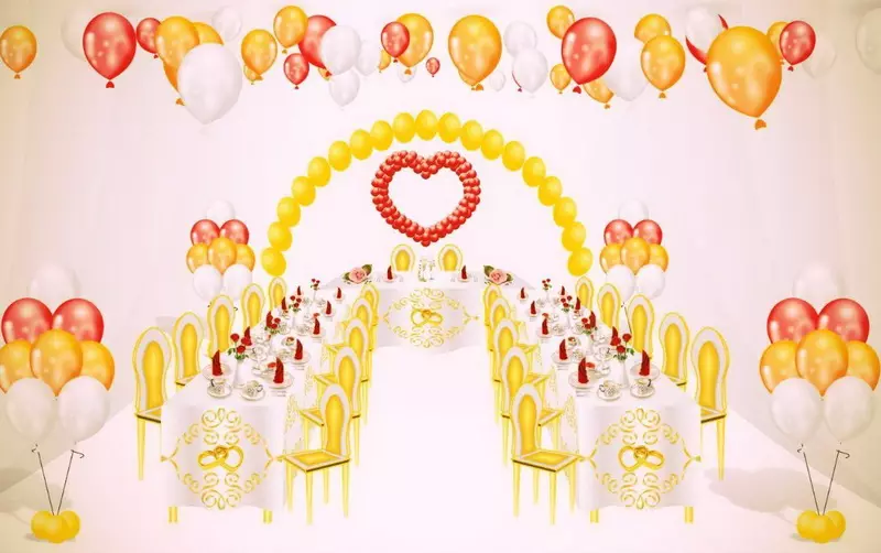गुब्बारे के साथ शादी के हॉल की सजावट (57 फोटो): अपने हाथों के साथ शादी भोज कमरे की सजावट 7867_39