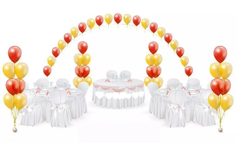 गुब्बारे के साथ शादी के हॉल की सजावट (57 फोटो): अपने हाथों के साथ शादी भोज कमरे की सजावट 7867_41