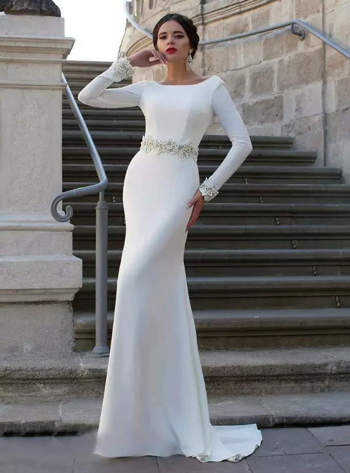 Директен сватбена рокля бяло с ръкави