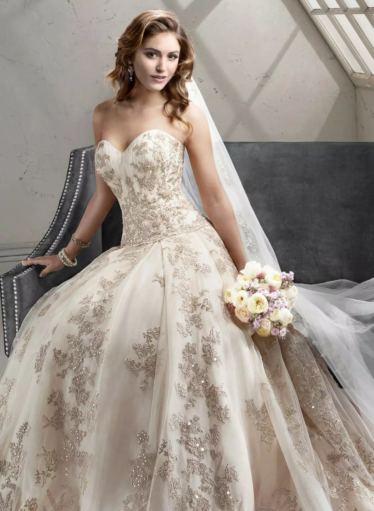 Wedding dress with rhinestones