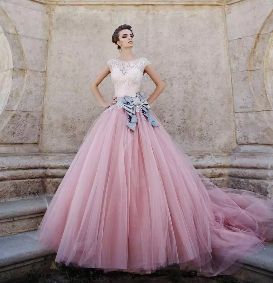 Wedding dress with pink skirt