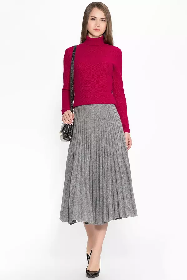 Plearse Skirts（118张照片）：针织，针织和天鹅绒哈什基裙，与瓦楞，笼子里的型号，灰色和蓝色，勃艮第和粉红色的典范 793_38