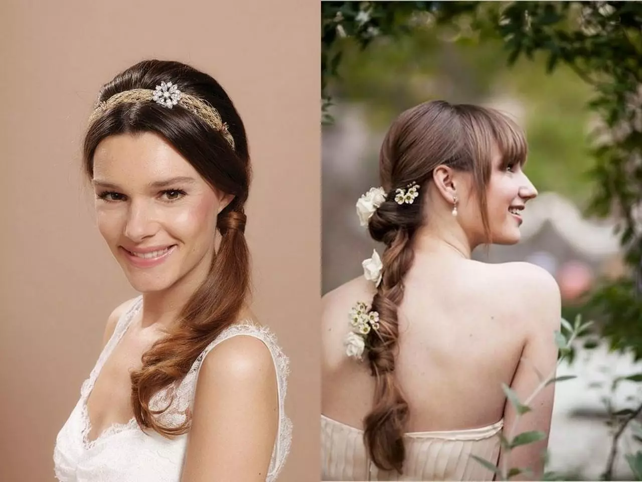 Pentinats de casament en estil grec (77 fotos): escopir al costat del casament per a cabells llargs i mitjans amb un vel 7954_19