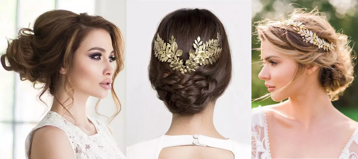 Bryllup frisurer i græsk stil (77 billeder): Spyt på siden af ​​brylluppet for langt og mellemstore hår med et slør 7954_22