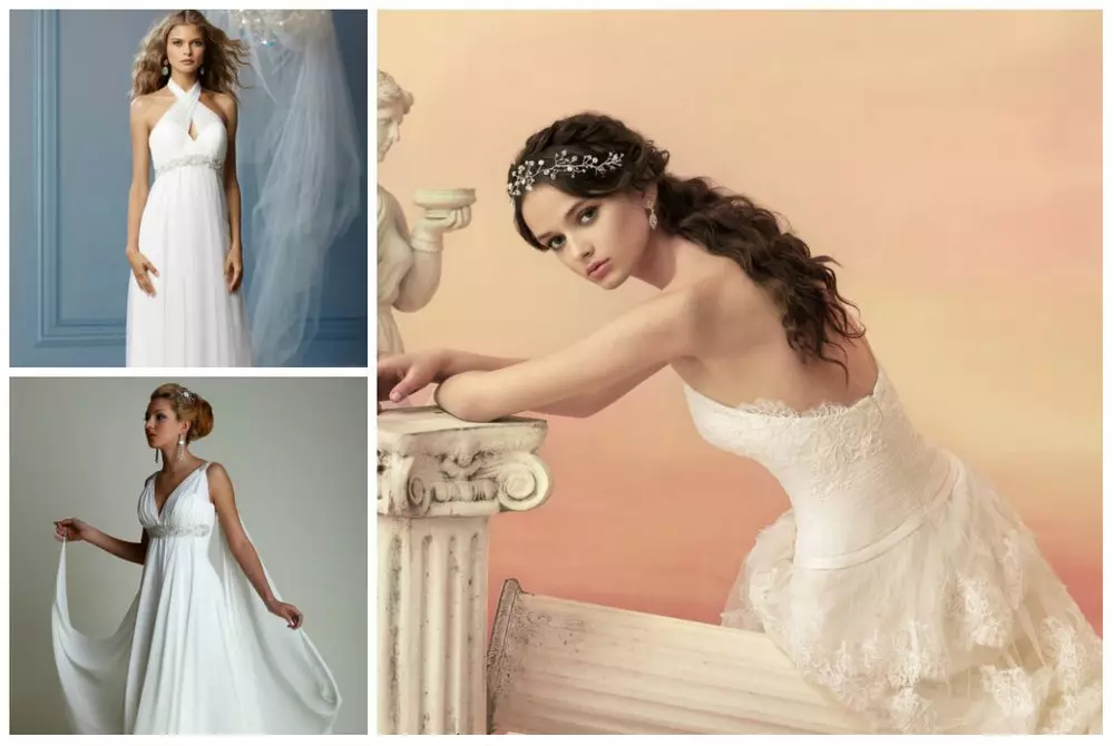 Pentinats de casament en estil grec (77 fotos): escopir al costat del casament per a cabells llargs i mitjans amb un vel 7954_6