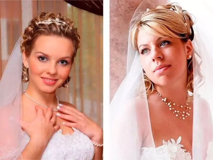 Hairstyles martese me diadem dhe feta (54 foto): styling lartë me lule për dasmën për nusen dhe opsione të tjera në faza 7966_39