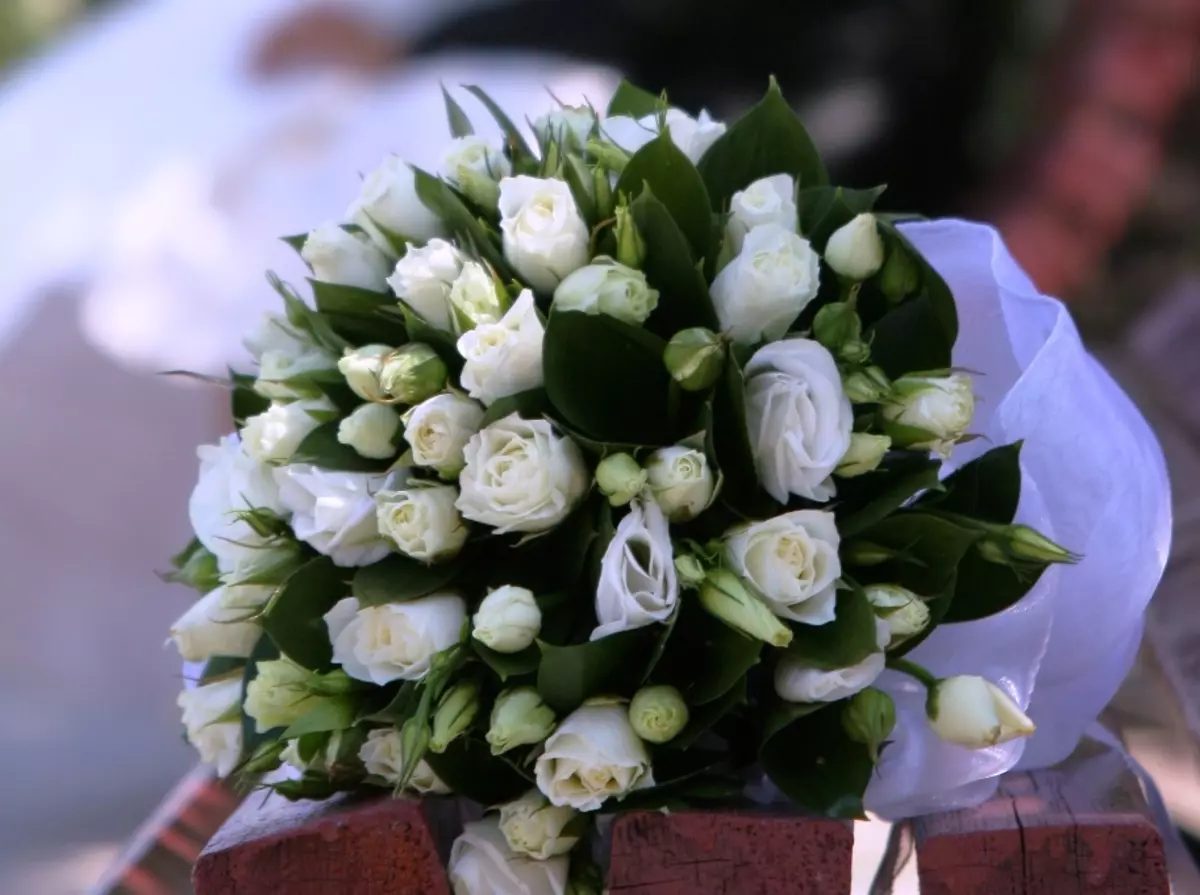 Yon Bouquet kòm yon kado pou yon newlyweds maryaj (113 foto): ki flè bay jèn nan men paran yo ak envite? 7987_19