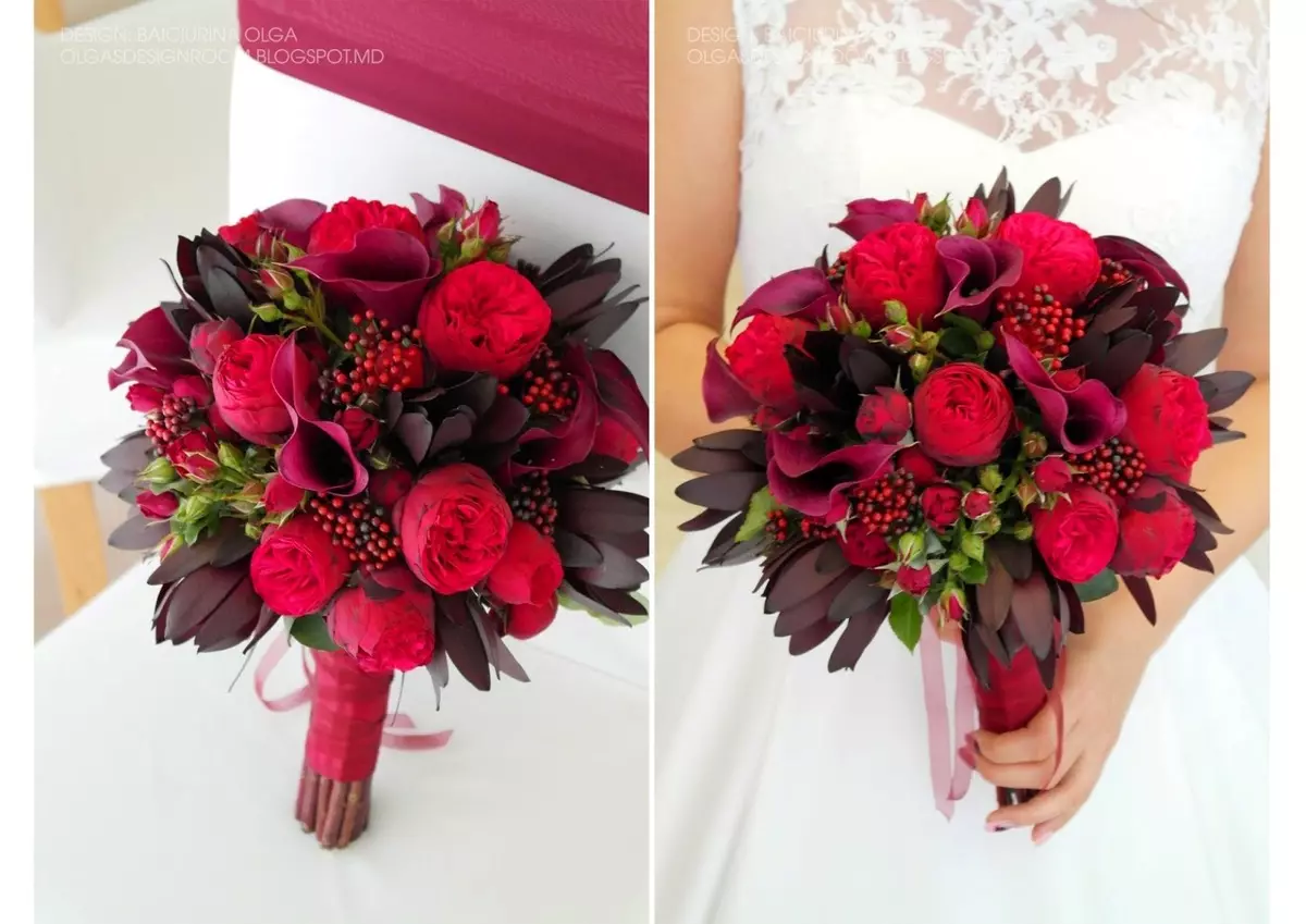 Marsala Color Bouquet para novia (62 fotos): Marsala Color Composiciones de boda en blanco combinado 7990_5